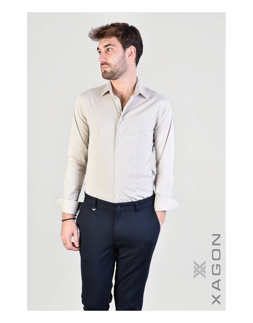 La haine inside us CAMICIA PAMATE Stretch Slim Fit Beige