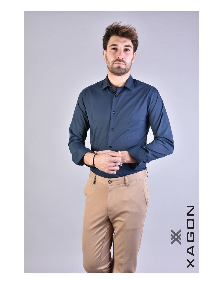 La Haine Inside Us CAMICIA PAMATE Stretch Slim Fit Blu