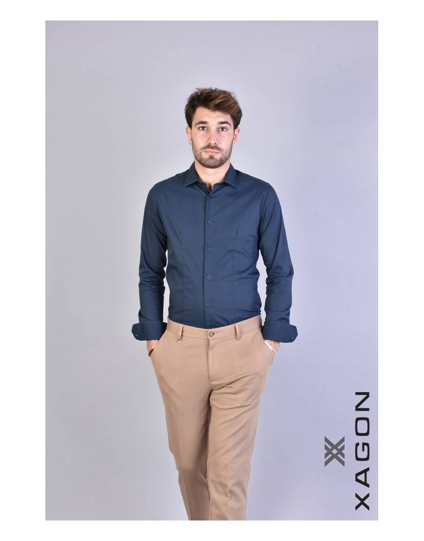 La Haine Inside Us CAMICIA PAMATE Stretch Slim Fit Blu