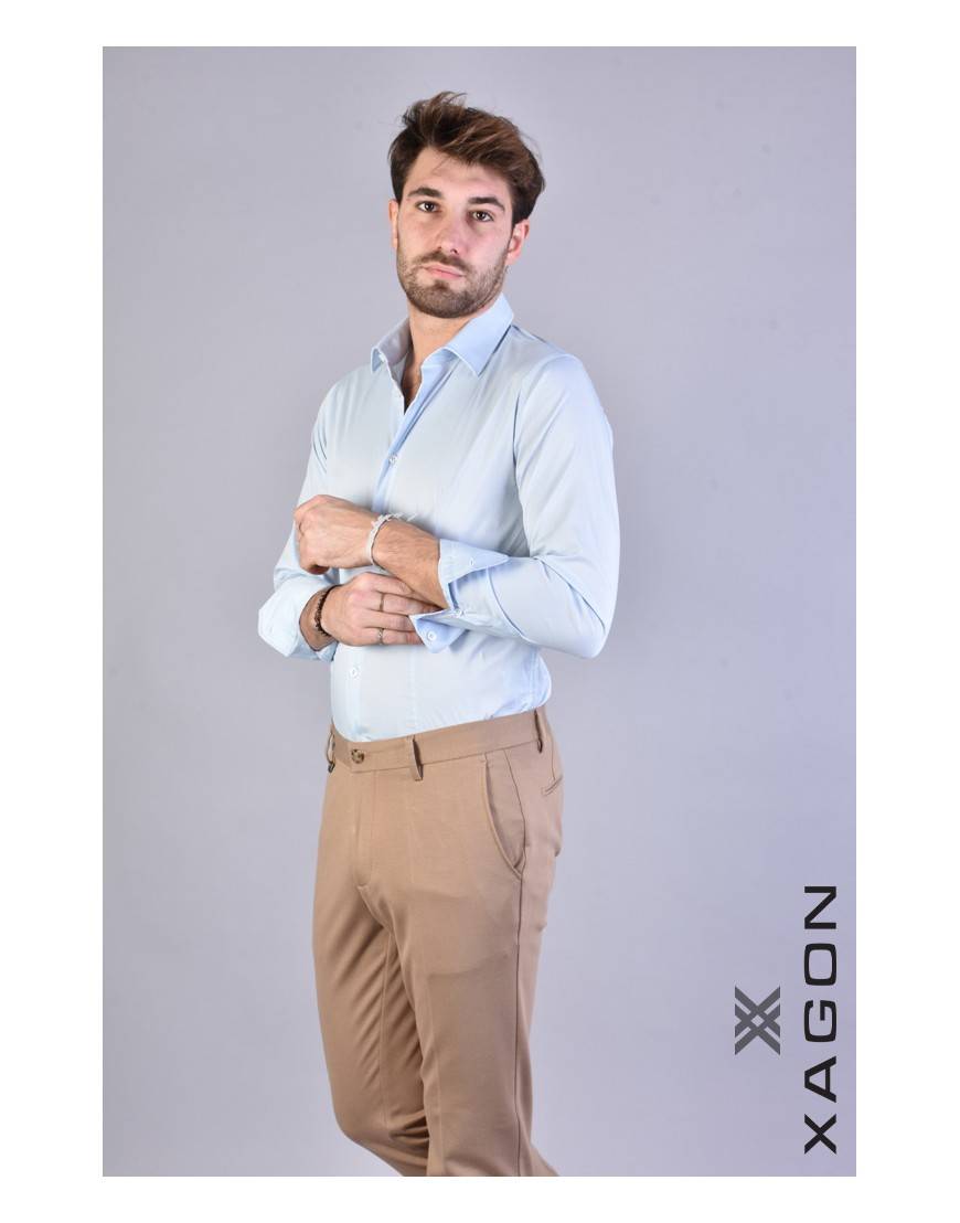 La Haine Inside Us CAMICIA PAMATE Stretch Slim Fit Cielo