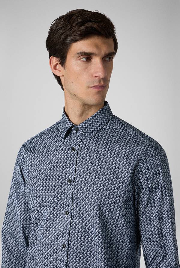 Lab. Pal Zileri Camicia In Cotone Stampato Nei Toni Del Blu