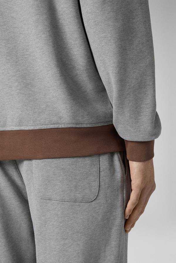 Lab. Pal Zileri Felpa In Cotone Grigio Con Cappuccio E Finiture Marroni