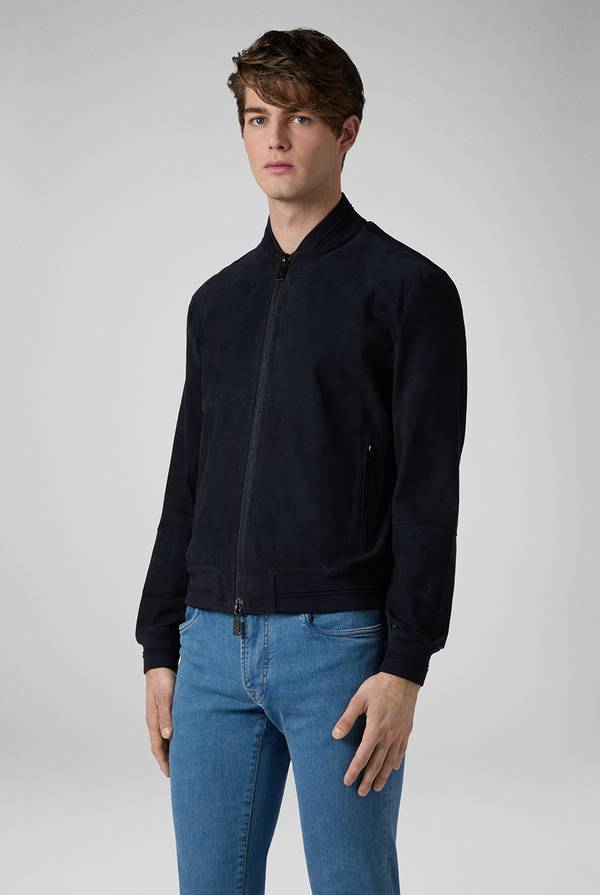 Lab. Pal Zileri Bomber In Suede Blu Navy