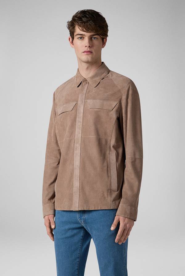 Lab. Pal Zileri Overshirt In Suede E Nappa Micro Perforata