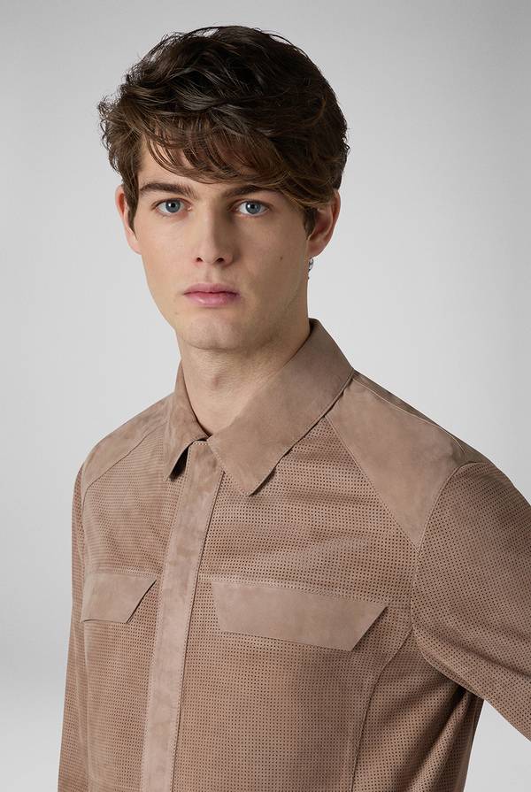 Lab. Pal Zileri Overshirt In Suede E Nappa Micro Perforata