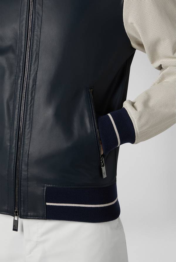 Lab. Pal Zileri Varsity Jacket In Nappa Bicolore Blu E Panna