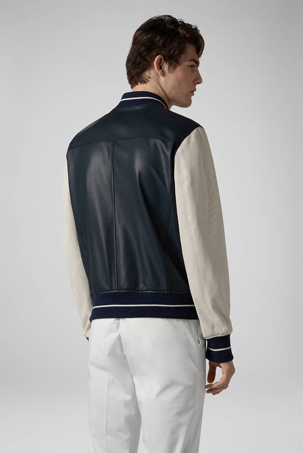 Lab. Pal Zileri Varsity Jacket In Nappa Bicolore Blu E Panna