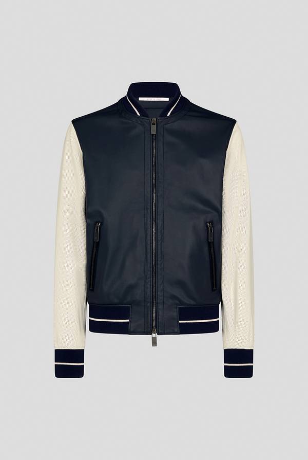 Lab. Pal Zileri Varsity Jacket in nappa bicolore blu e panna