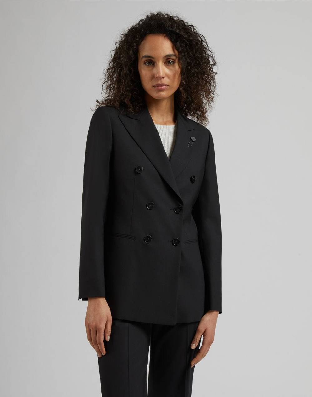 Lardini Blazer Doppiopetto Nero In Tela Di Lana Stretch