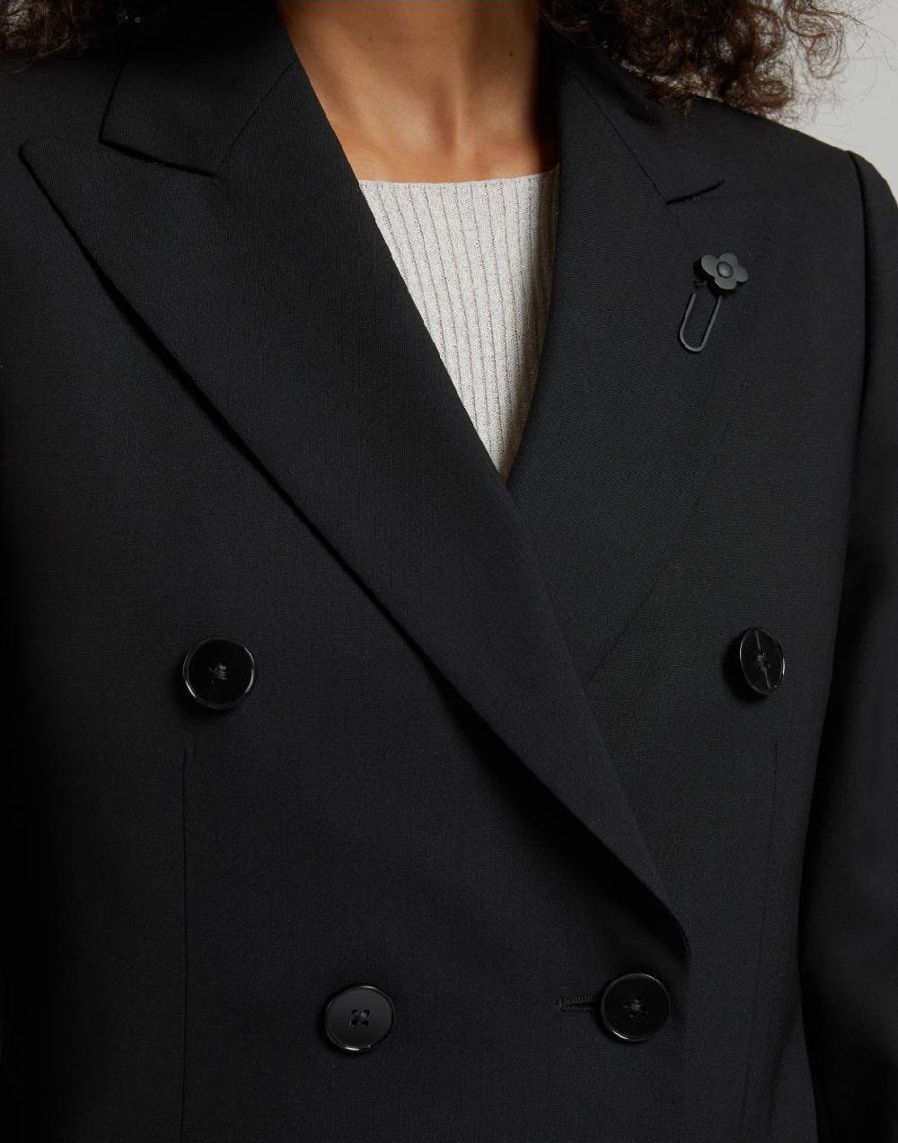 Lardini Blazer Doppiopetto Nero In Tela Di Lana Stretch