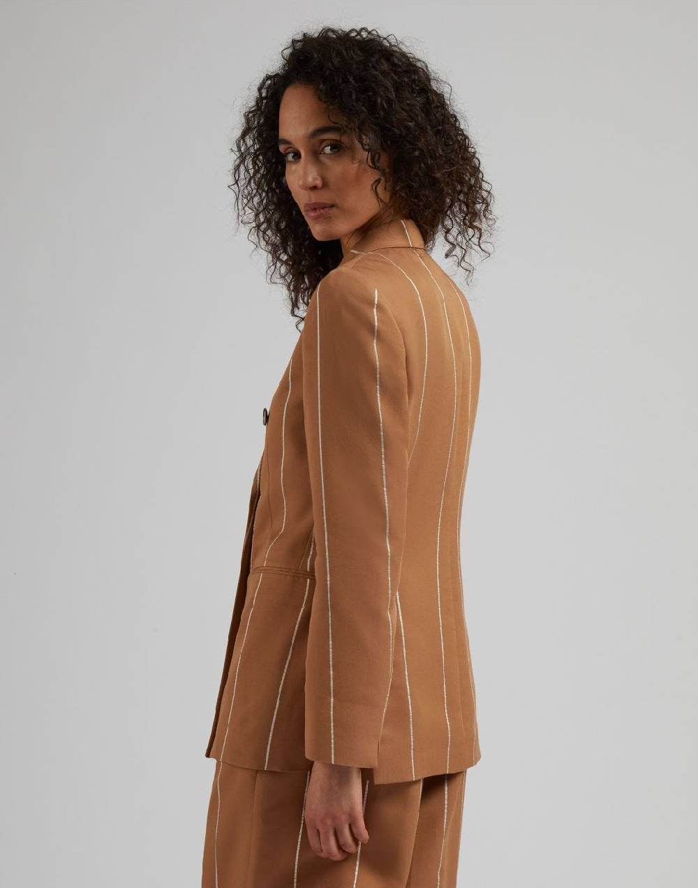 Lardini Blazer Doppiopetto Ruggine In Viscosa Gessato Largo