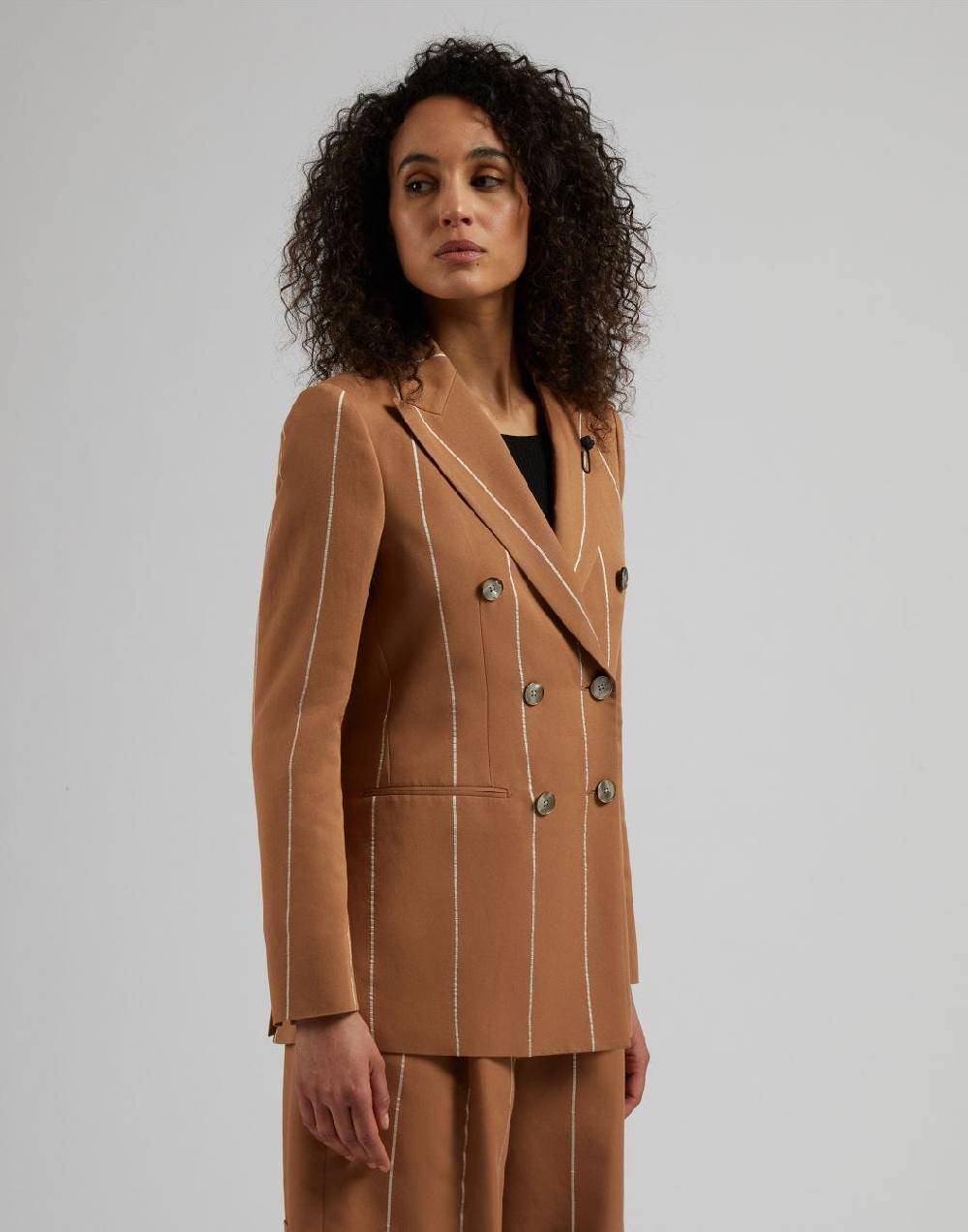 Lardini Blazer Doppiopetto Ruggine In Viscosa Gessato Largo