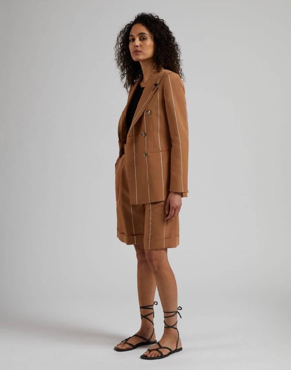 Lardini Blazer Doppiopetto Ruggine In Viscosa Gessato Largo