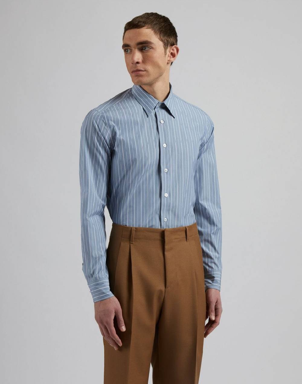 Lardini Camicia Azzurra A Righe In Popeline Di Cotone Compact