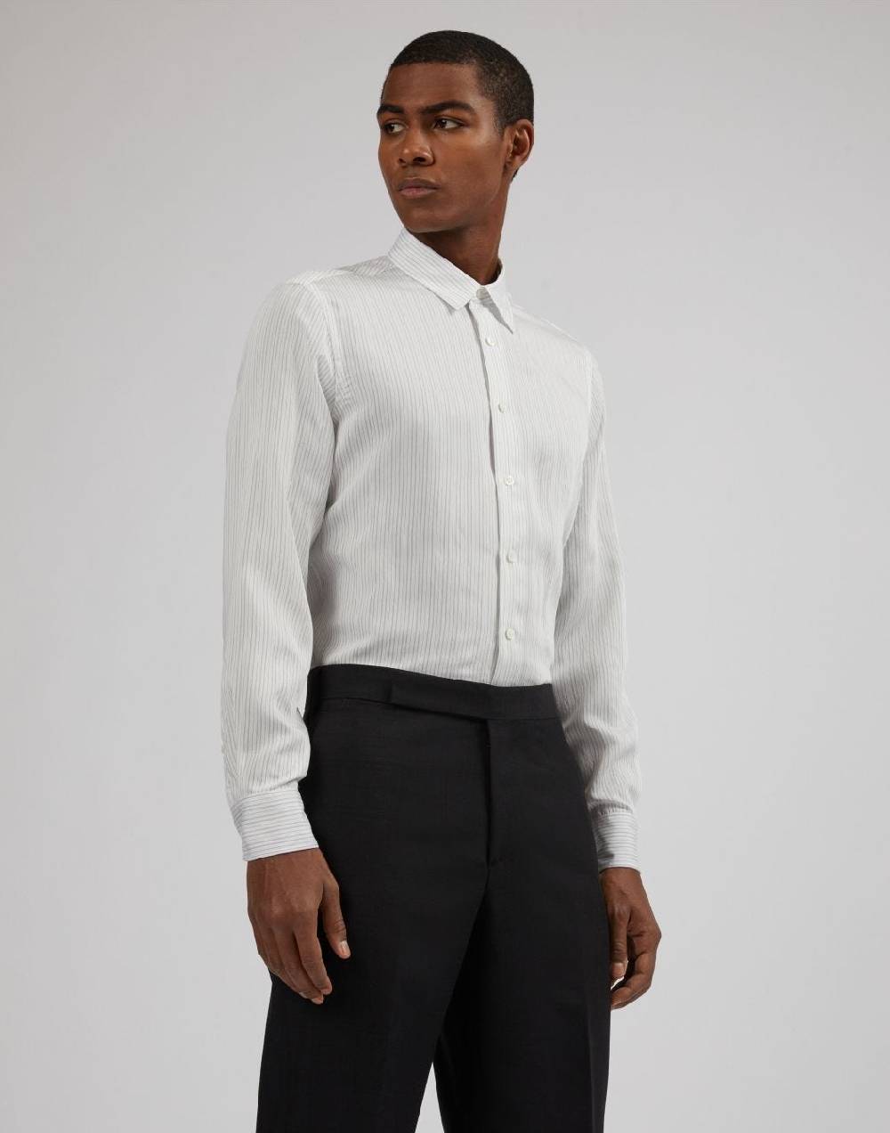 Lardini Camicia Bianca A Righe In Popeline Soft Touch