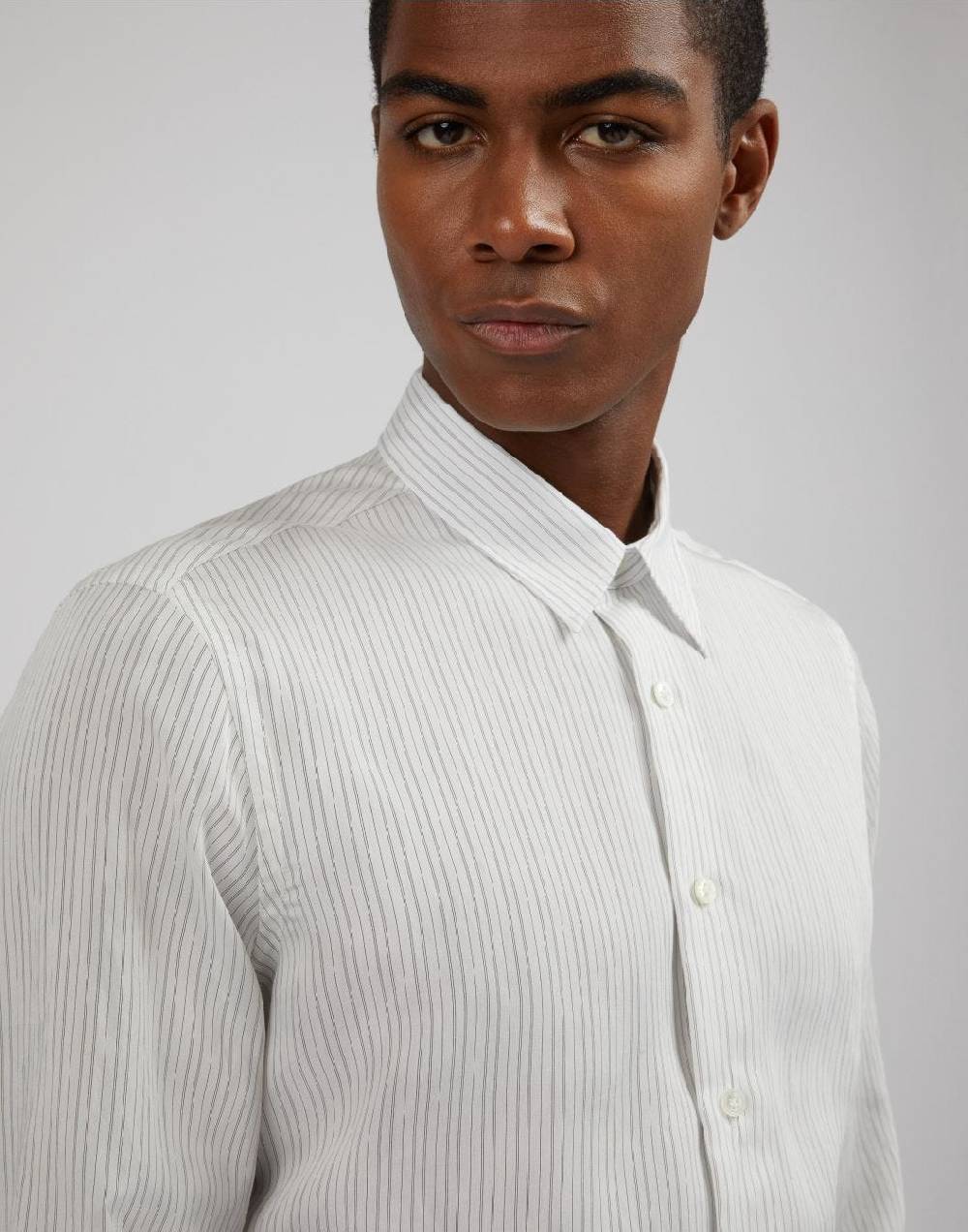 Lardini Camicia Bianca A Righe In Popeline Soft Touch