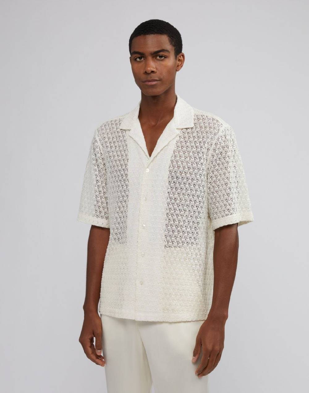 Lardini Camicia Bianca In Macramè Con Disegno Geometrico