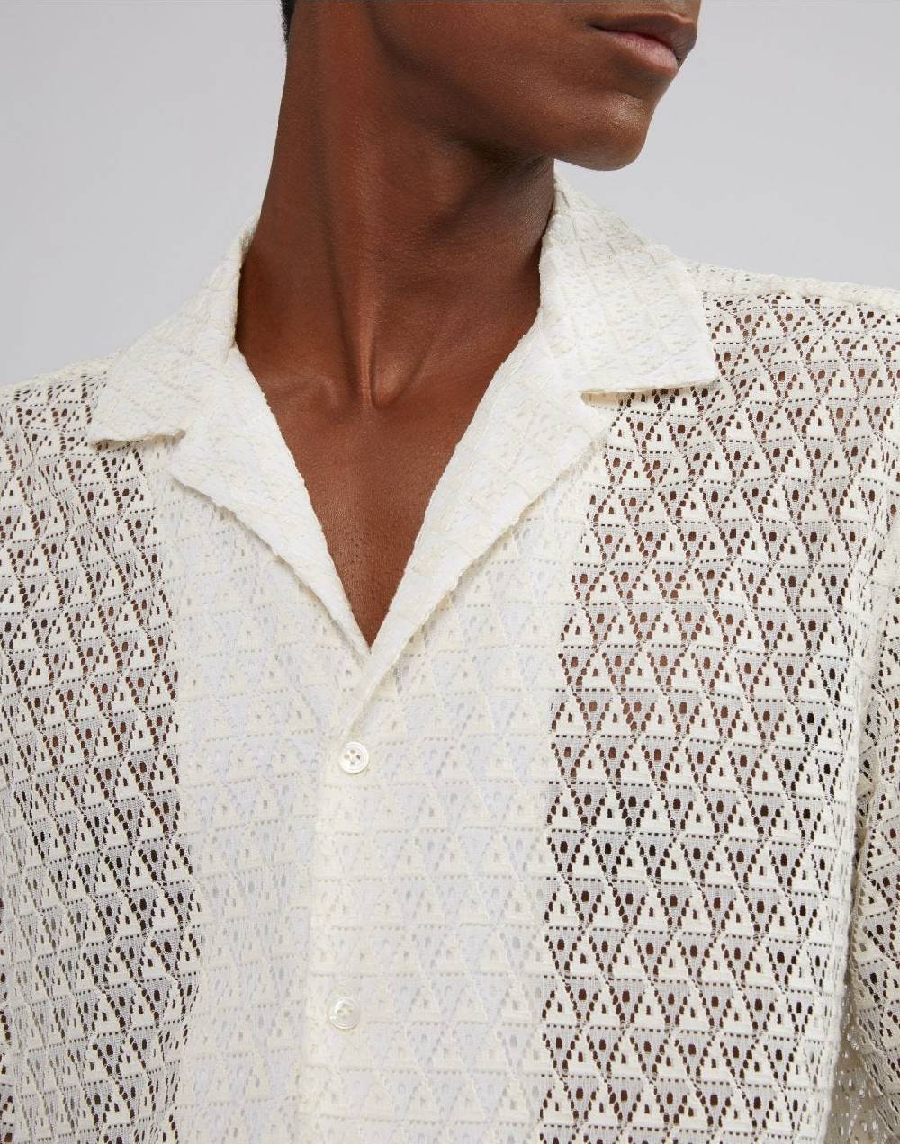 Lardini Camicia Bianca In Macramè Con Disegno Geometrico