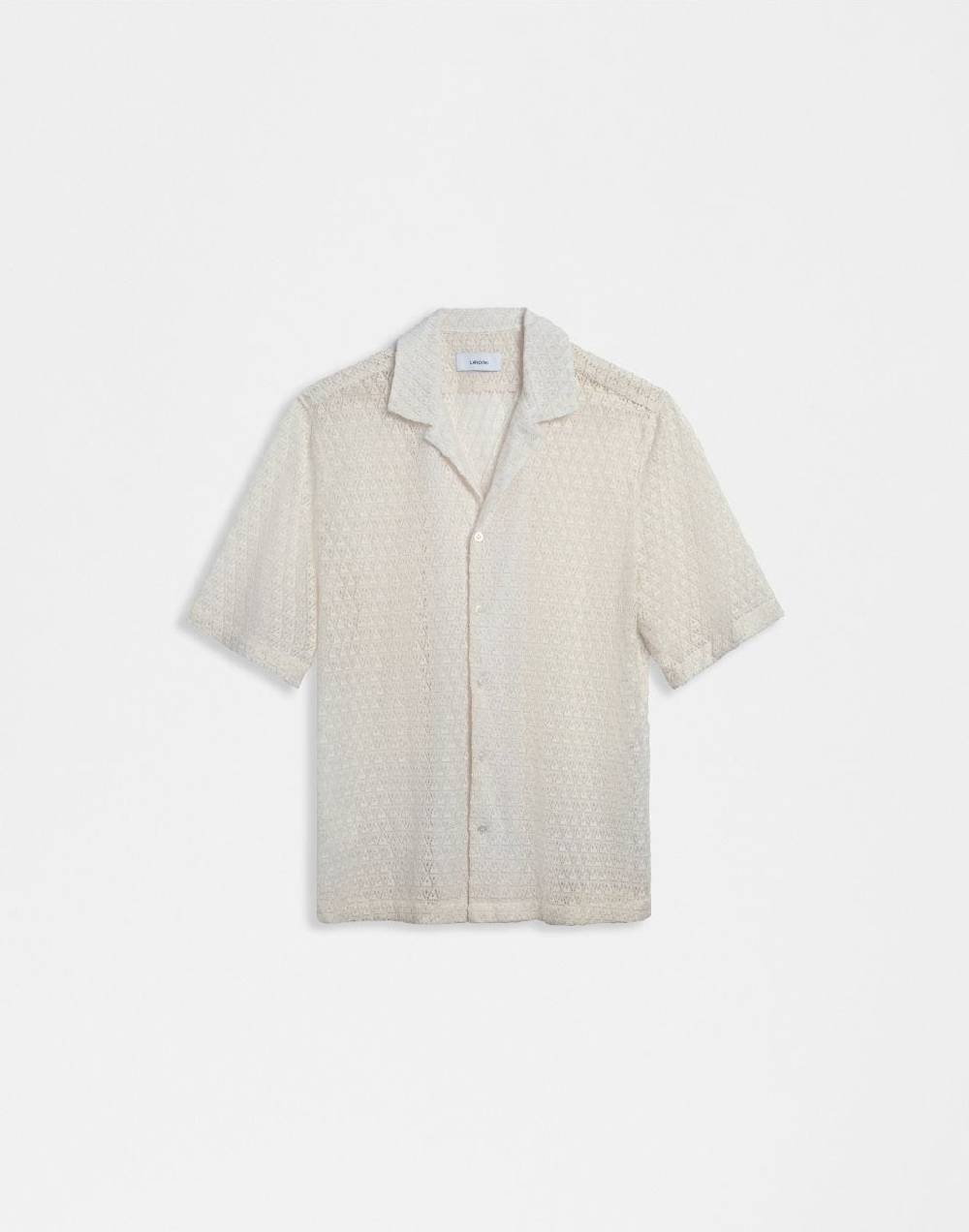 Lardini Camicia bianca in macramè con disegno geometrico