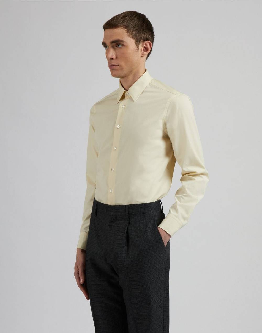 Lardini Camicia Gialla In Popeline Di Cotone Compact