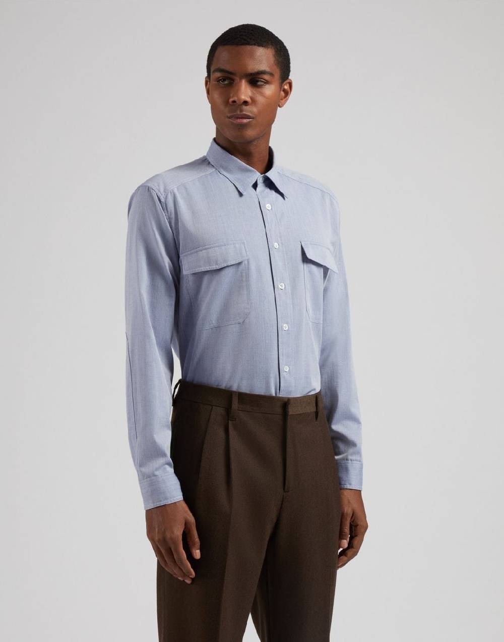 Lardini Camicia Relaxed Celeste In Twill Di Cotone Misto Lana