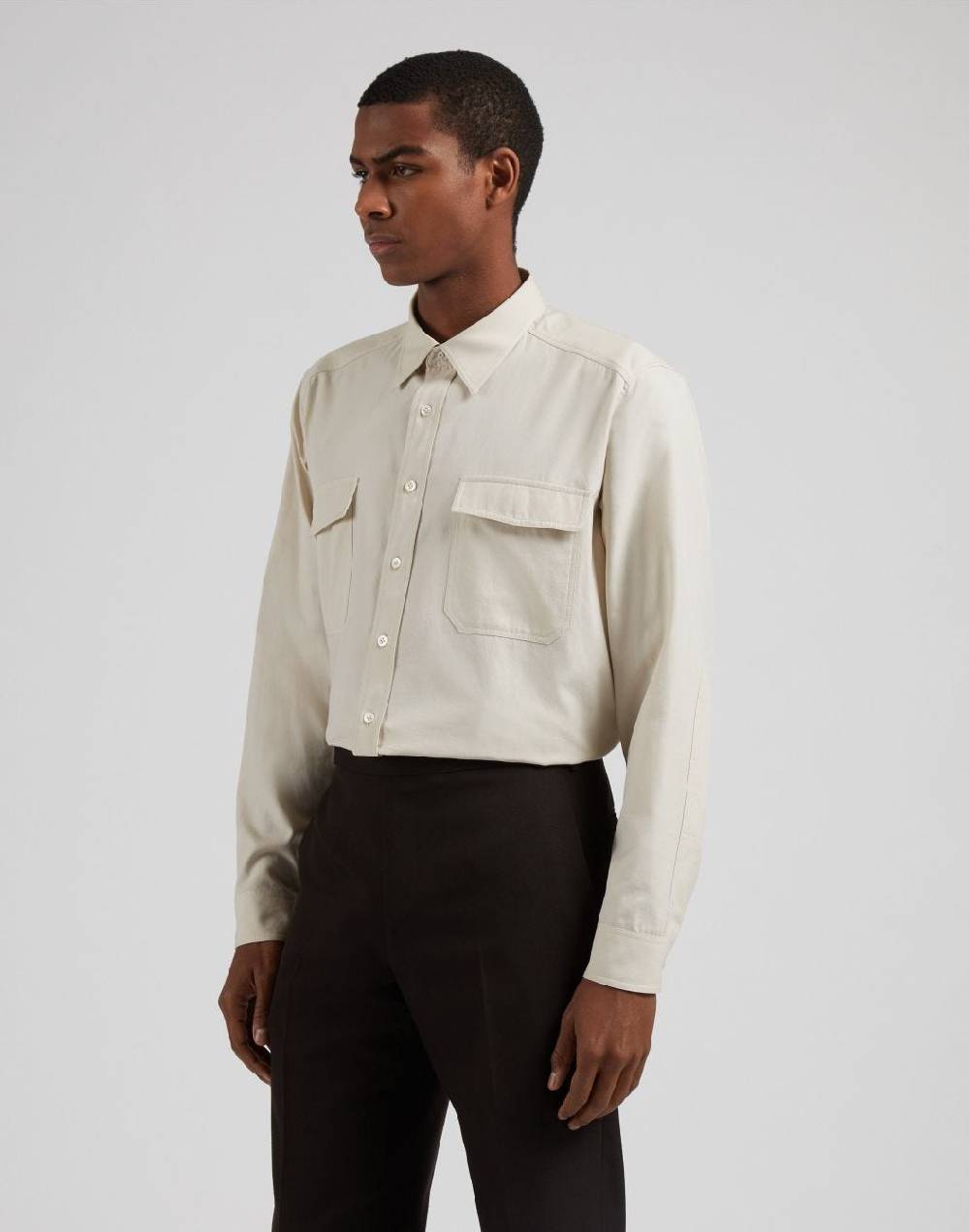 Lardini Camicia Relaxed Panna In Twill Di Cotone Washed