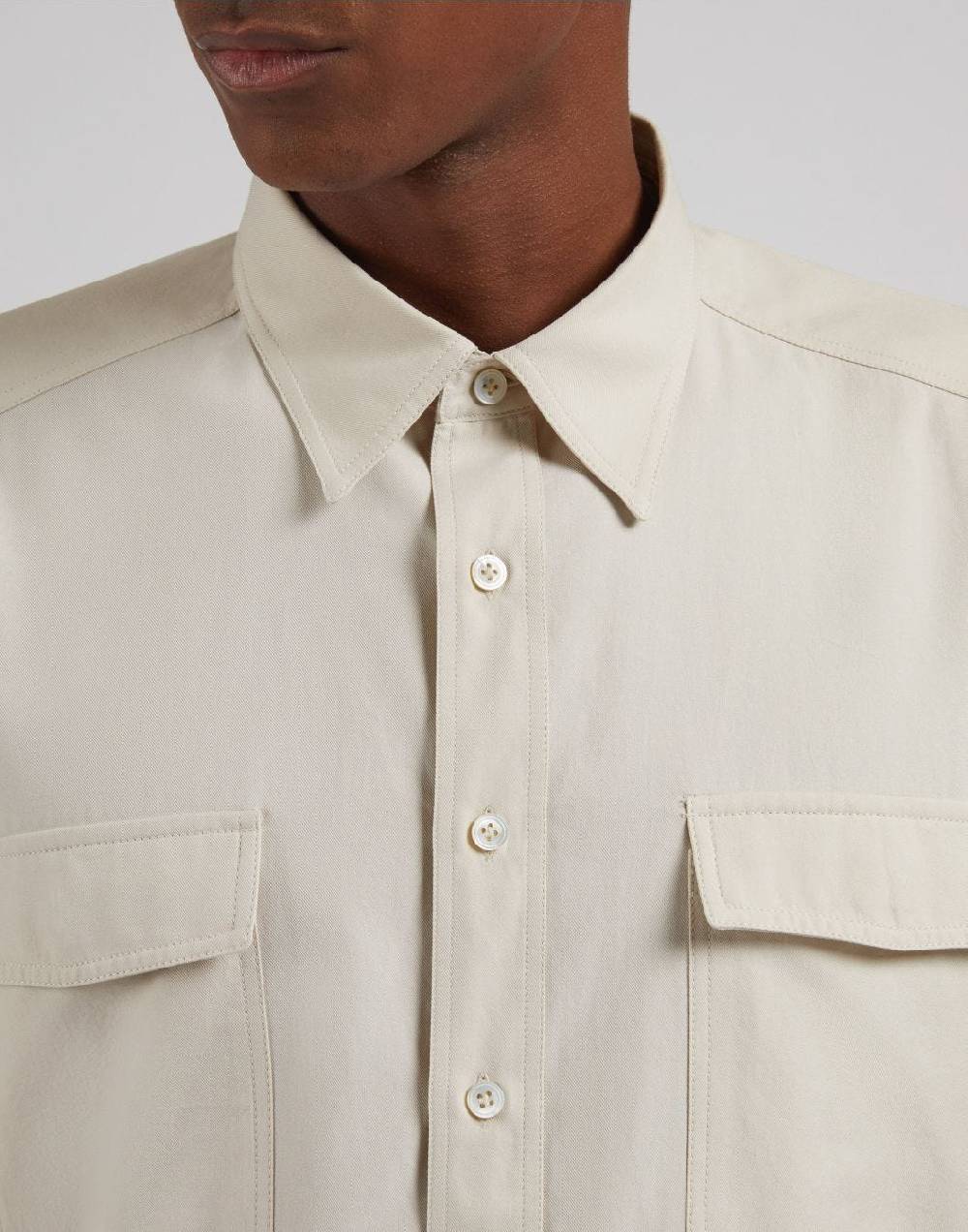 Lardini Camicia Relaxed Panna In Twill Di Cotone Washed