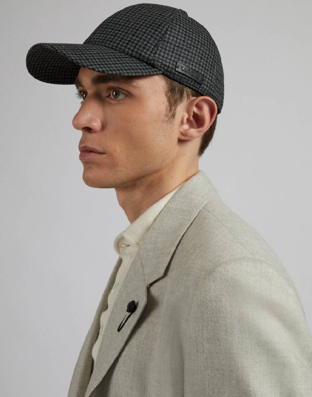Lardini Cappello Baseball In Lana Con Disegno Damier Grigio-nero