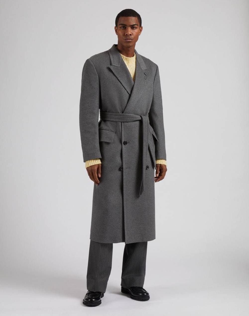 Lardini Cappotto Doppiopetto Grigio In Puro Cashmere Riciclato