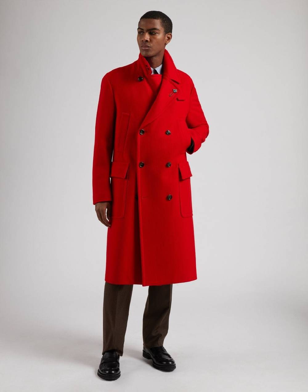 Lardini Cappotto Doppiopetto Rosso In Tessuto Misto Lana