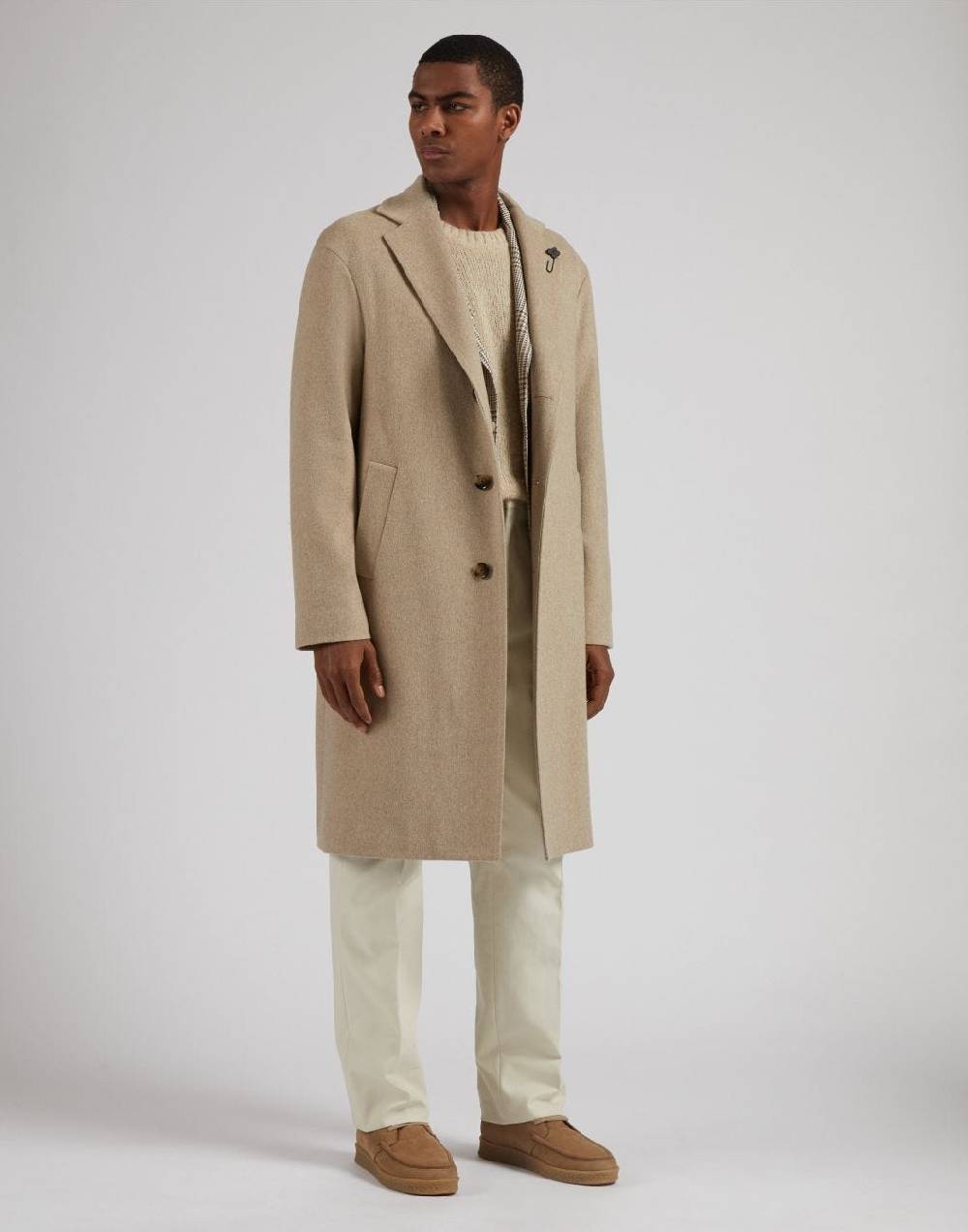 Lardini Cappotto Monopetto Beige In Cashmere Look Beaver