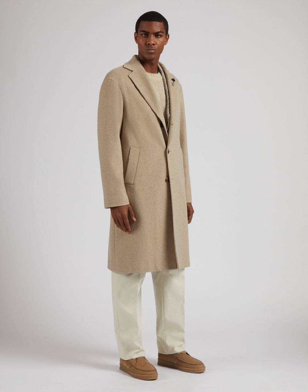 Lardini Cappotto Monopetto Beige In Cashmere Look Beaver