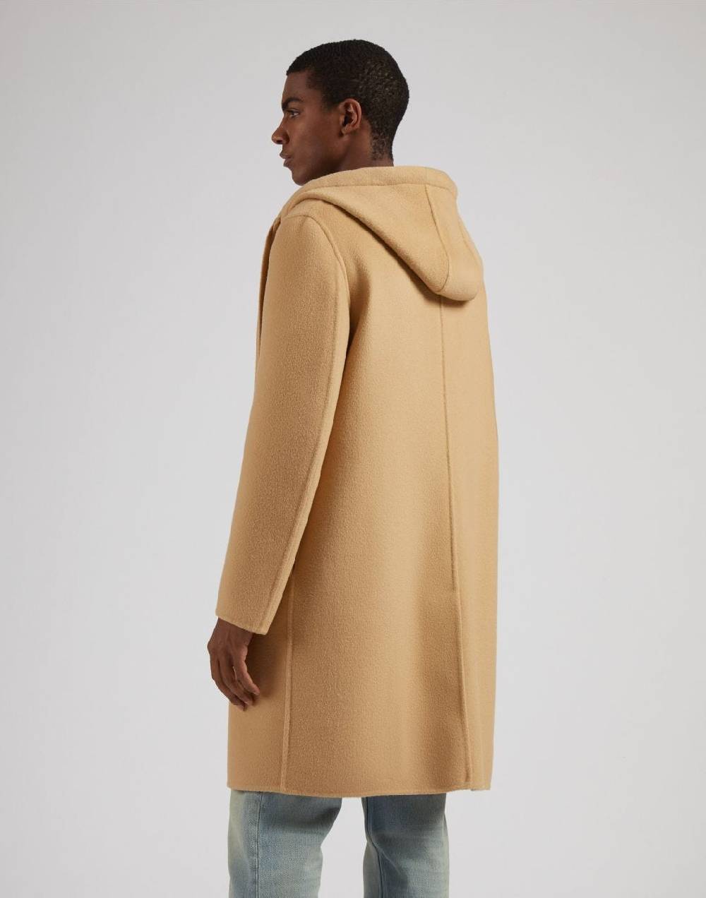 Lardini Cappotto Monopetto Beige In Lana Con Cappuccio E Coulisse