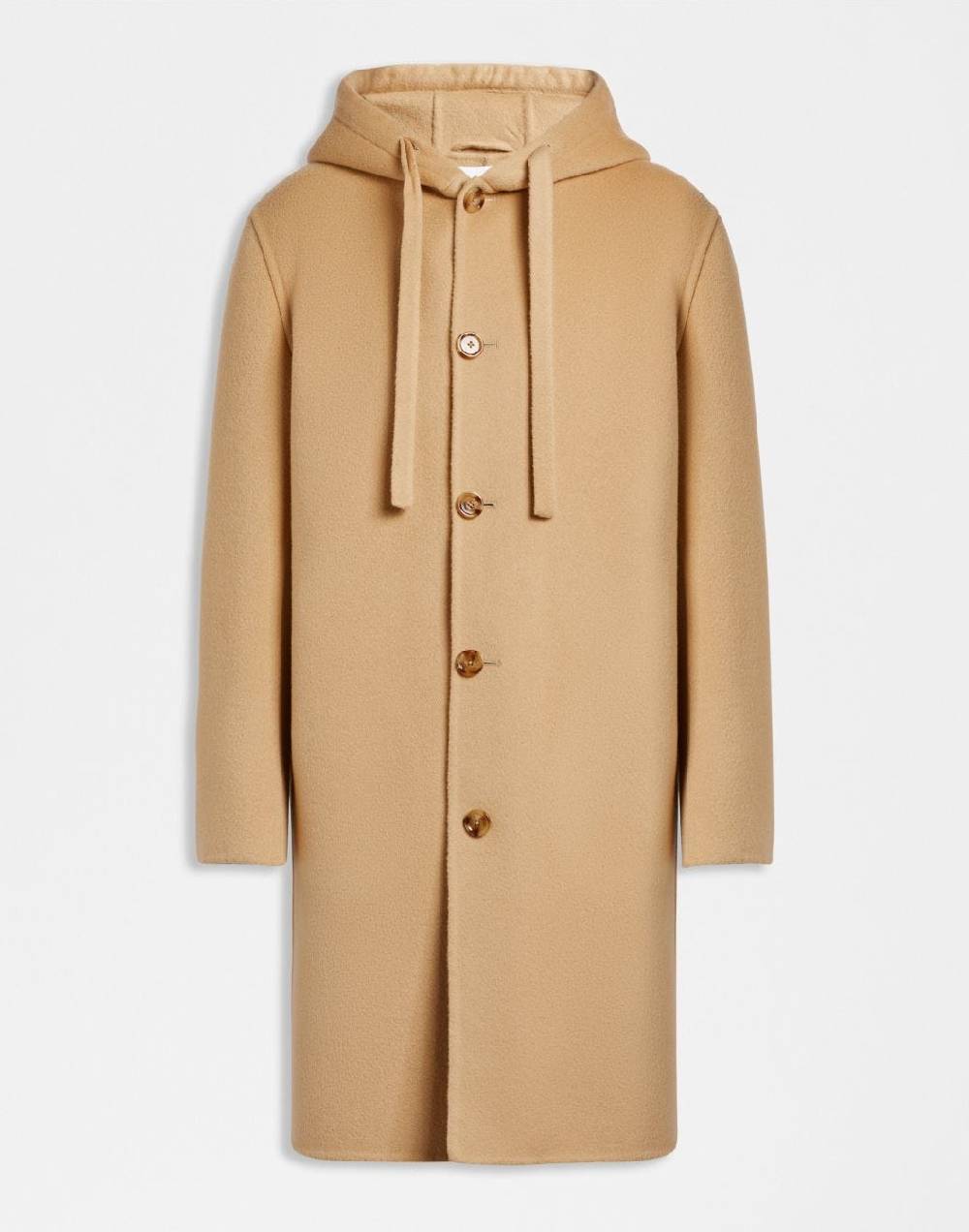 Lardini Cappotto monopetto beige in lana con cappuccio e coulisse