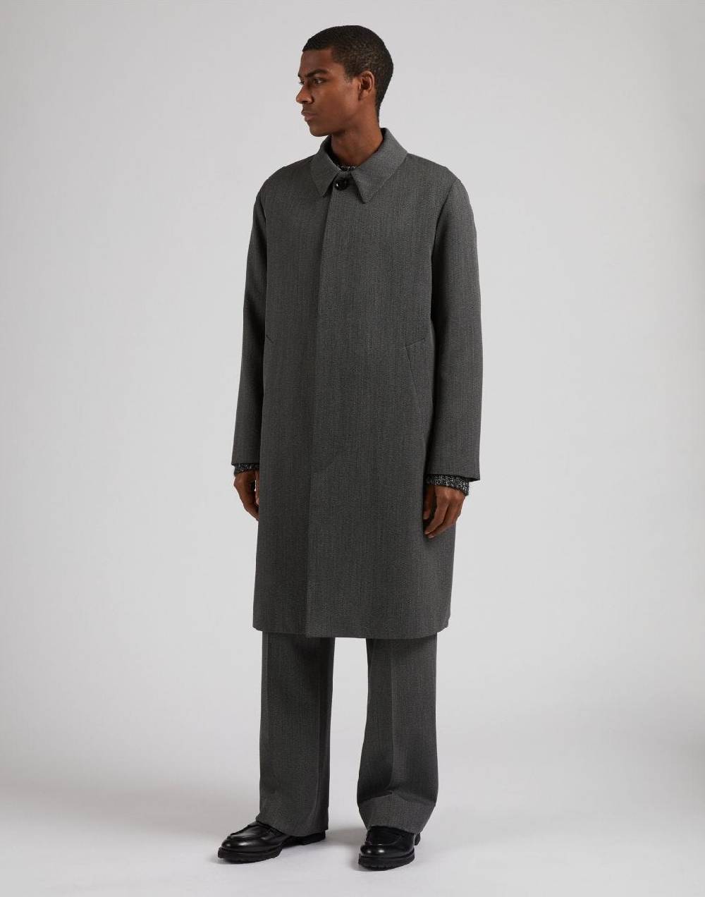 Lardini Cappotto Monopetto Grigio Foderato Con Finta Davanti