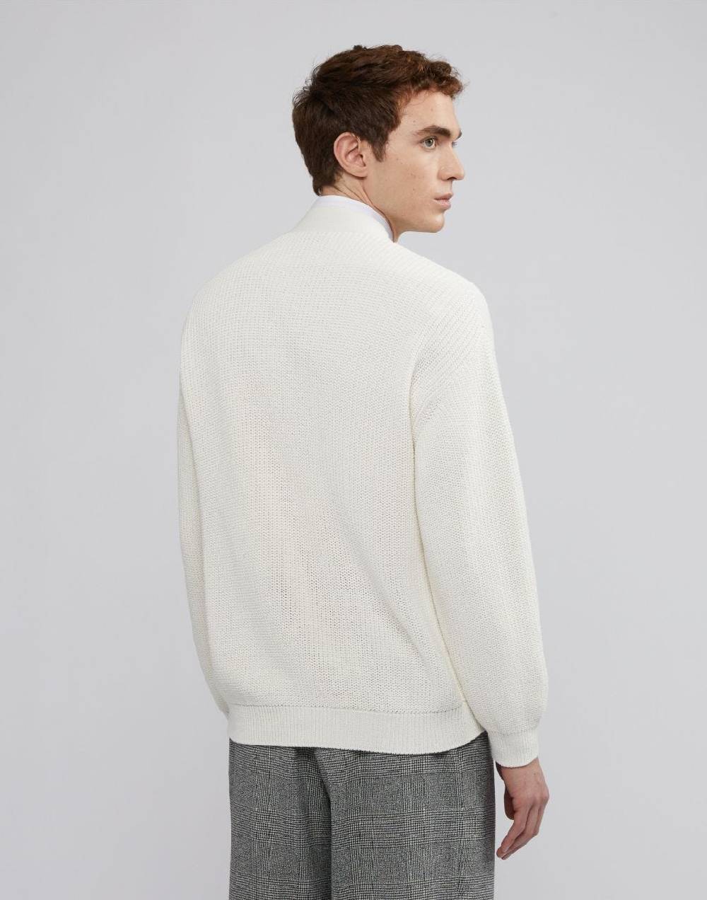 Lardini Cardigan Bianco In Cotone Crêpe E Lavorazione A Coste