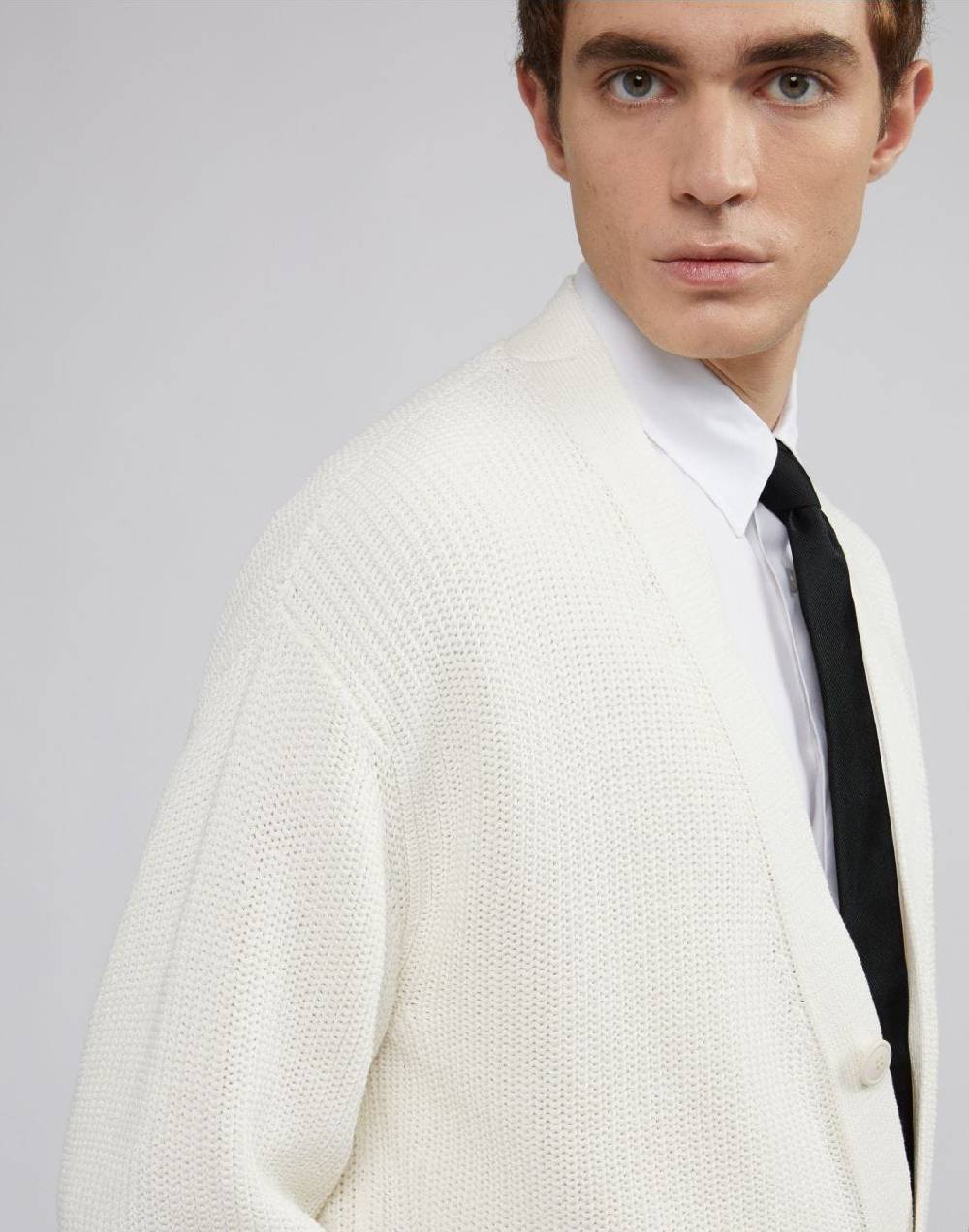Lardini Cardigan Bianco In Cotone Crêpe E Lavorazione A Coste