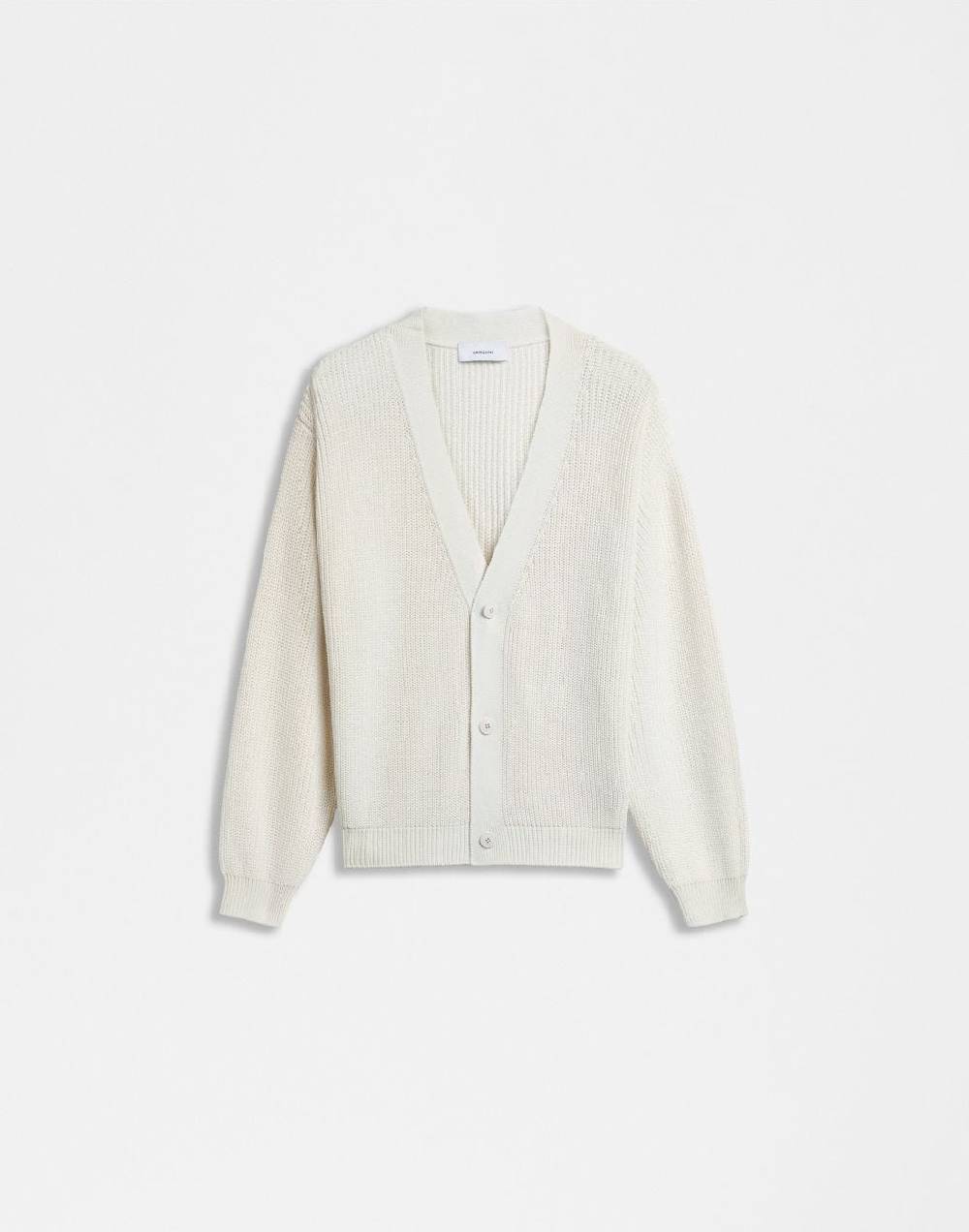 Lardini Cardigan bianco in cotone crêpe e lavorazione a coste