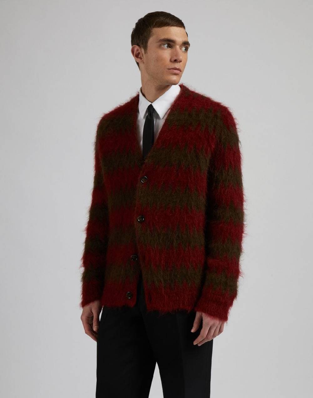 Lardini Cardigan In Kid Mohair Con Lavorazione Jacquard Bicolore