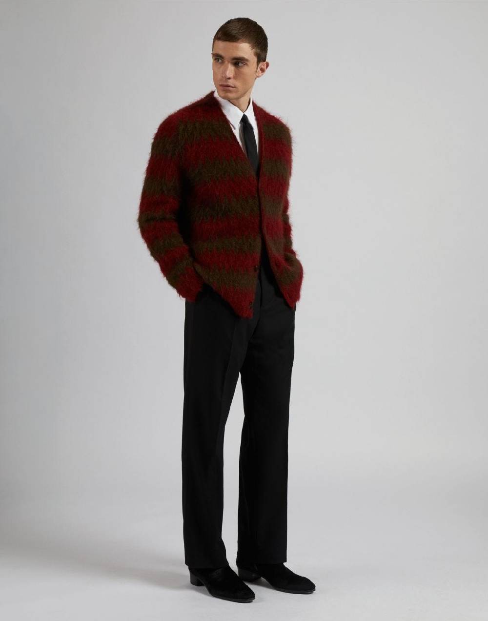 Lardini Cardigan In Kid Mohair Con Lavorazione Jacquard Bicolore