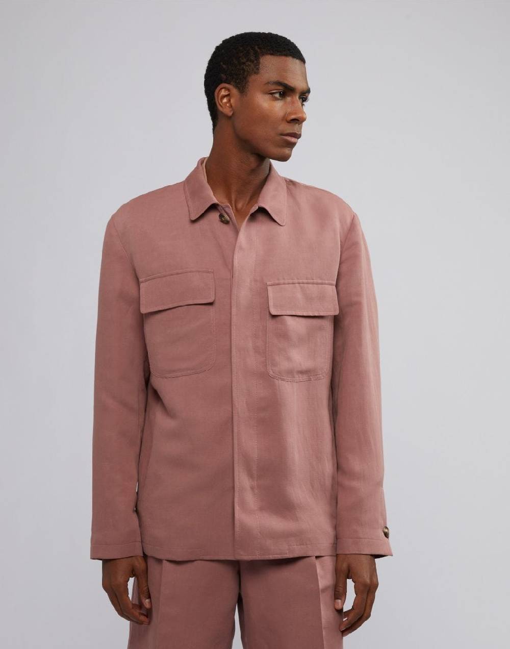 Lardini Giacca Camicia Rosa In Lino E Micro Tencel 4 Tasche