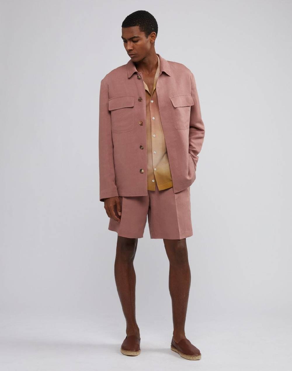 Lardini Giacca Camicia Rosa In Lino E Micro Tencel 4 Tasche