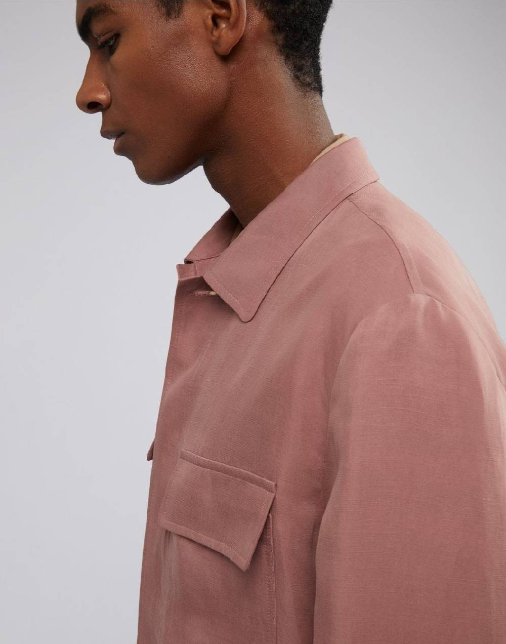 Lardini Giacca Camicia Rosa In Lino E Micro Tencel 4 Tasche