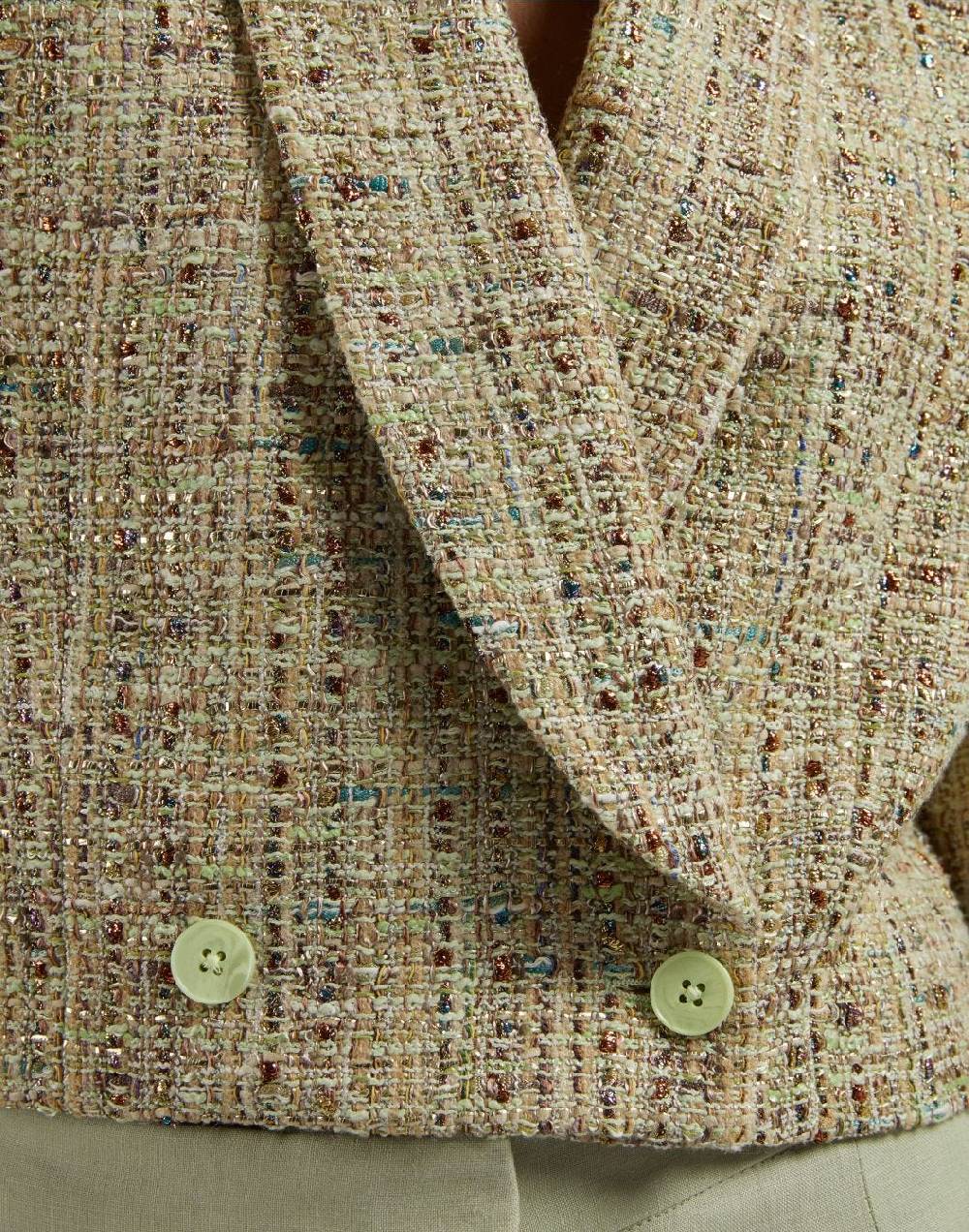 Lardini Giacca Corta In Tweed Di Cotone Verde Intrecciato Lurex