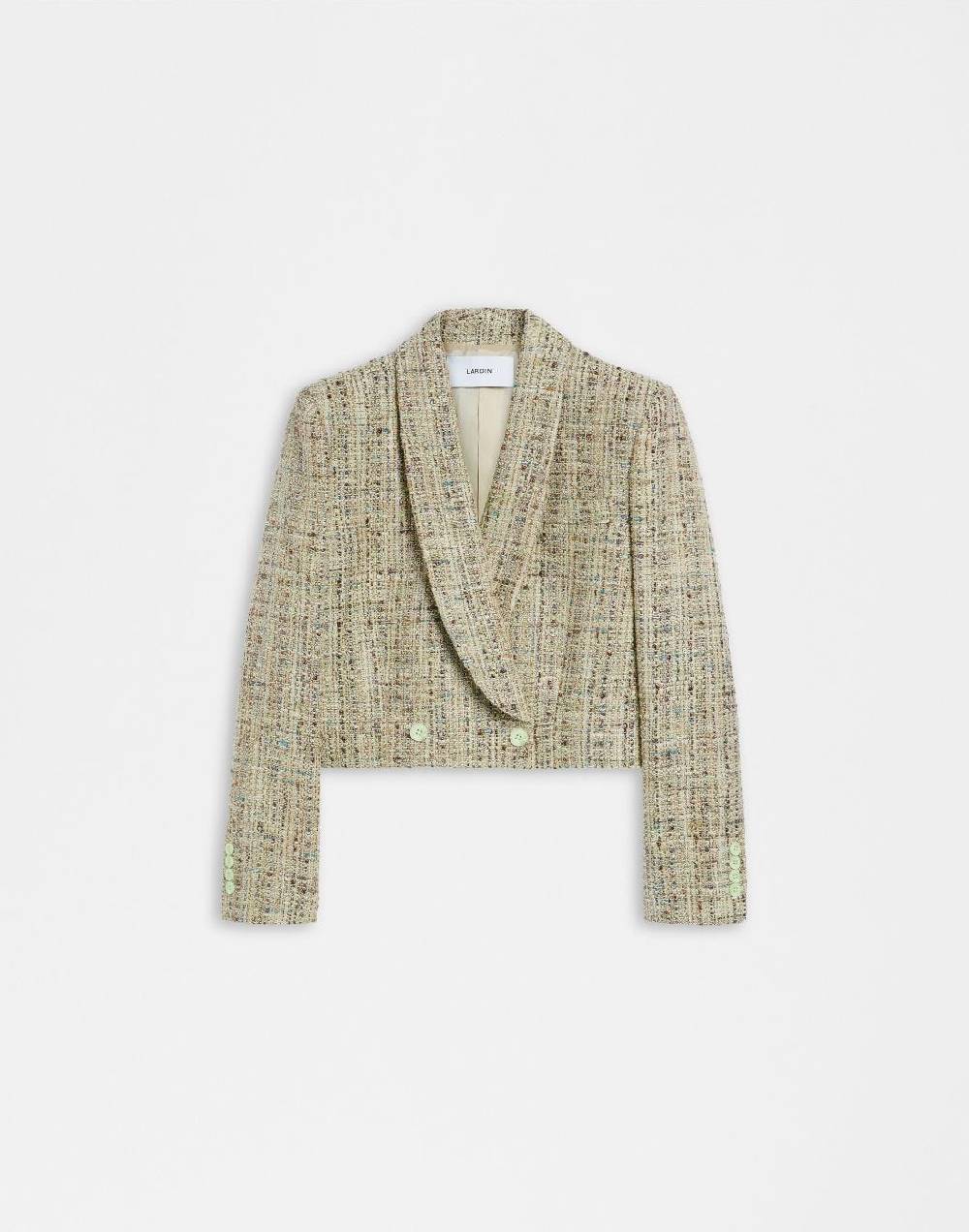 Lardini Giacca corta in tweed di cotone verde intrecciato lurex