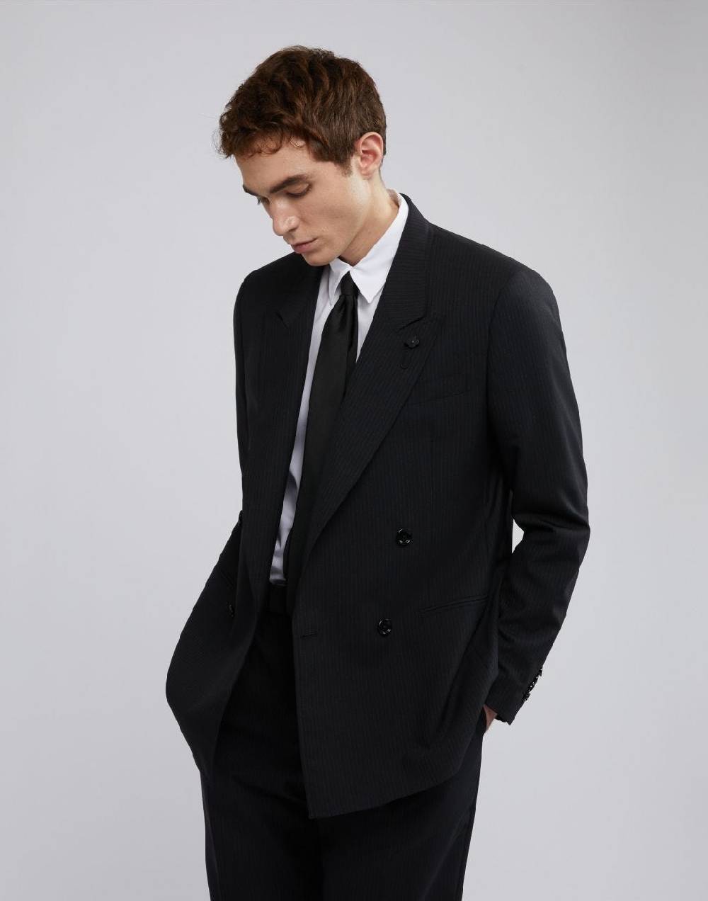 Lardini Giacca Doppiopetto Attitude Nera Con Gessatura A Contrasto