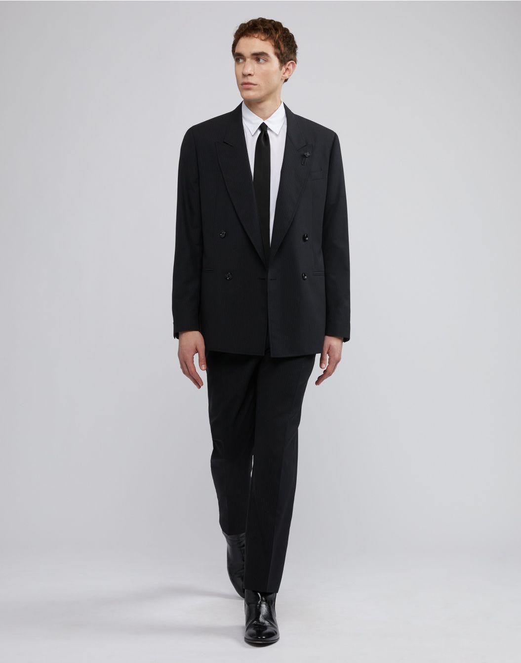 Lardini Giacca Doppiopetto Attitude Nera Con Gessatura A Contrasto