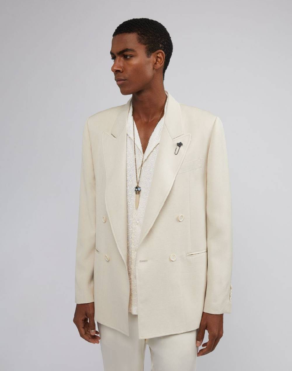 Lardini Giacca Doppiopetto Attitude Panna In Viscosa E Seta