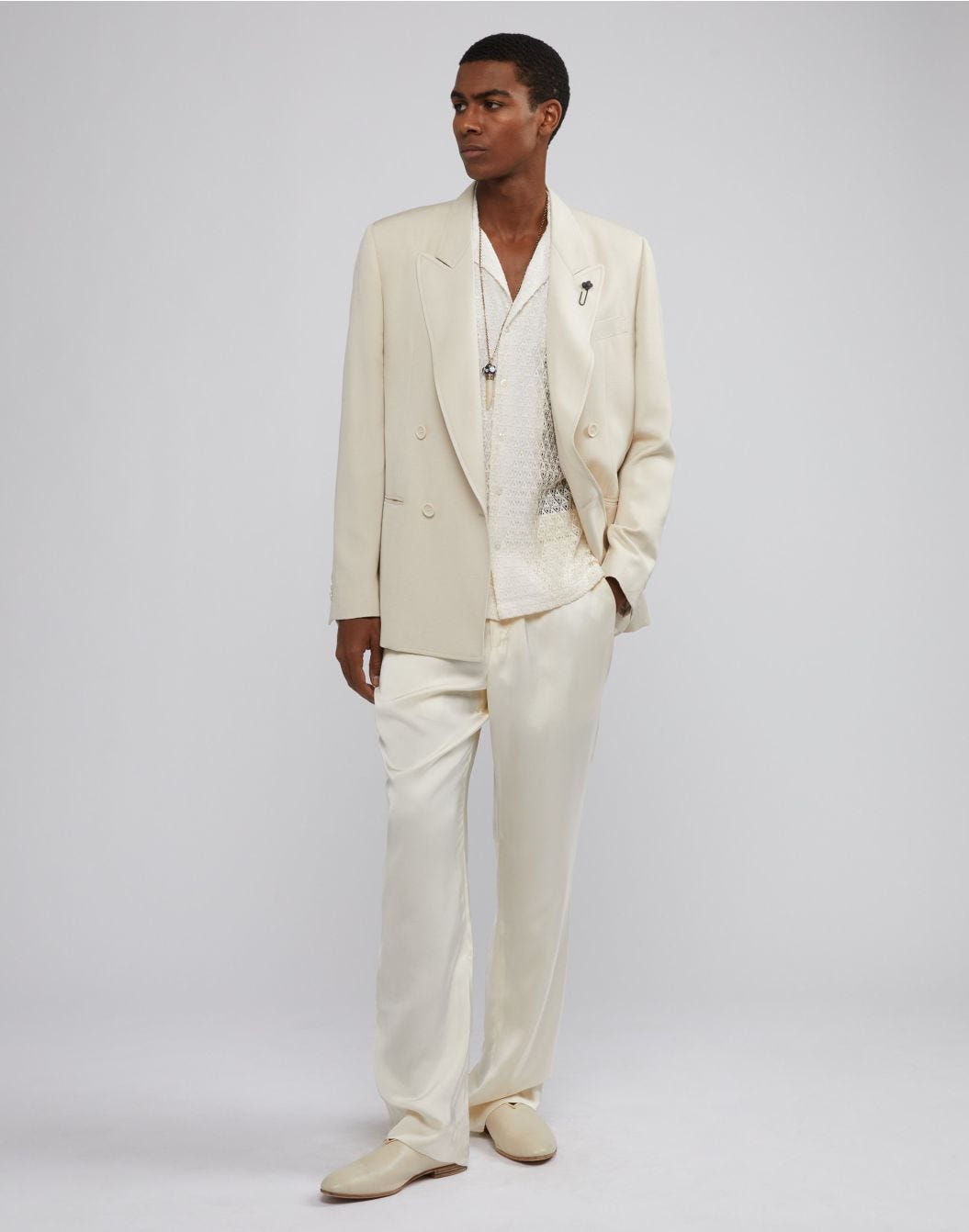 Lardini Giacca Doppiopetto Attitude Panna In Viscosa E Seta