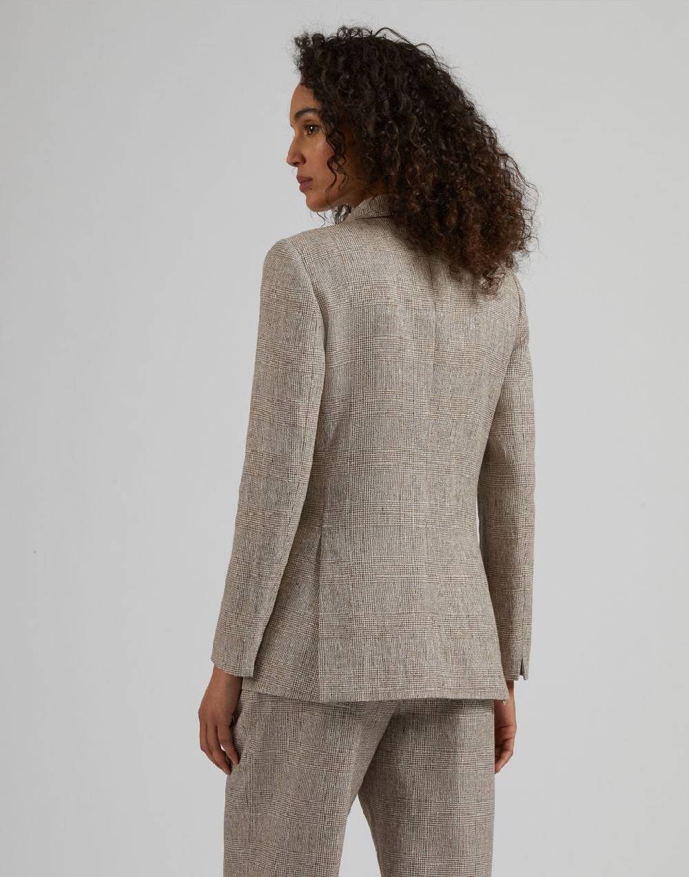 Lardini Giacca Doppiopetto In Lino Marrone Con Disegno Galles